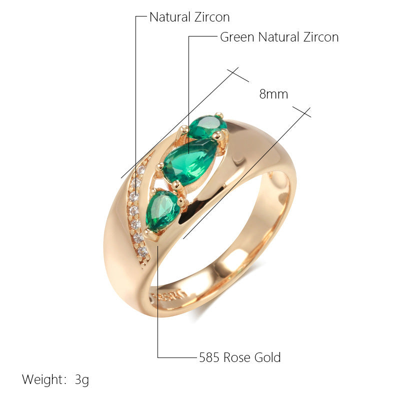 Rose Gold Green Zircon Simple Women's Ring