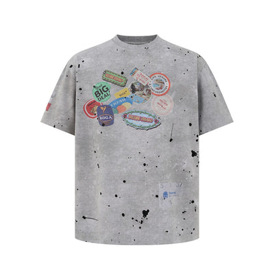Digital Direct Injection American-style Distressed Printed Short-sleeved T-shirt For Men