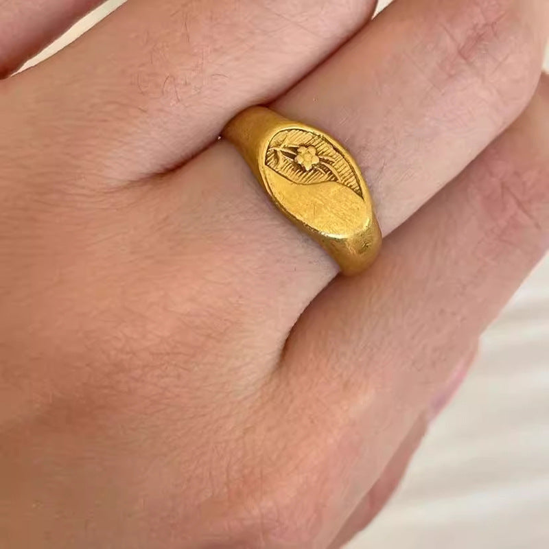 Ethnic Style Fashion All-matching Special-interest Design Simple Yellow Gold Ring