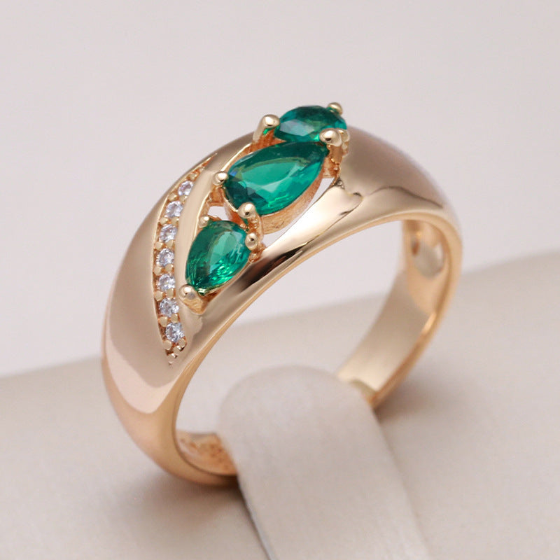 Rose Gold Green Zircon Simple Women's Ring