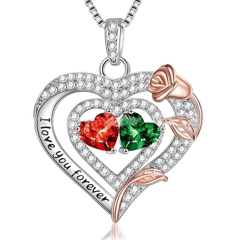 European And American Heart Of Eternity S925 Sterling Silver Double-layer Necklace For Women