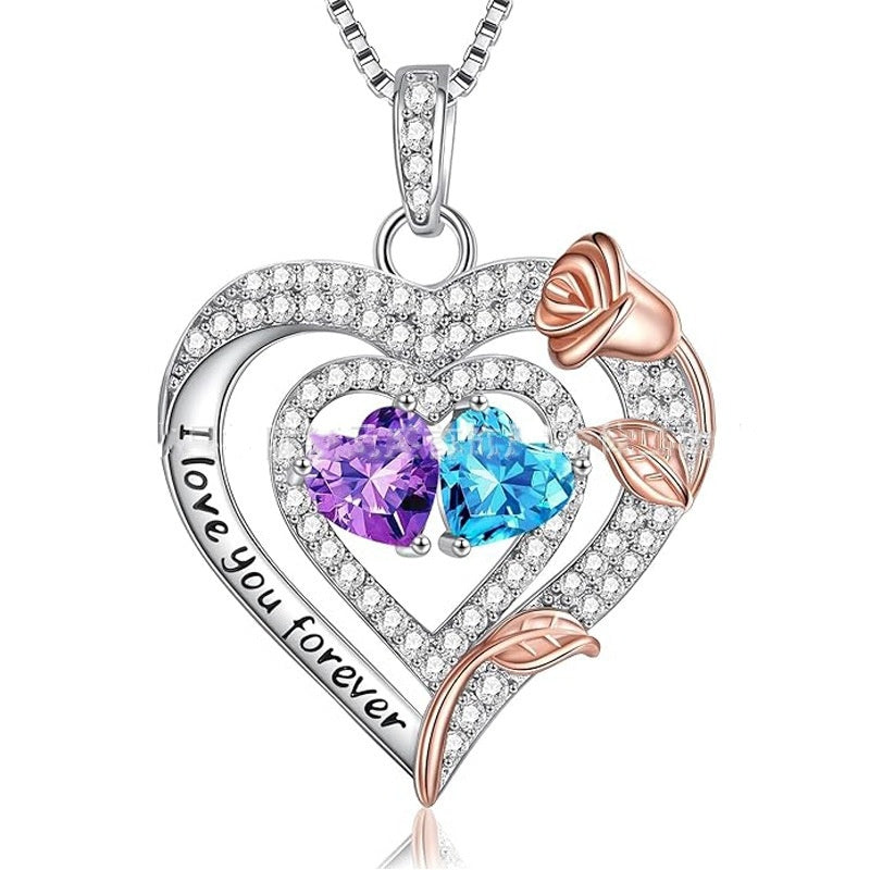 European And American Heart Of Eternity S925 Sterling Silver Double-layer Necklace For Women