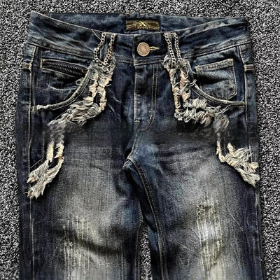 Spring And Autumn Washed Old Embroidered Jeans All-matching Flared Pants