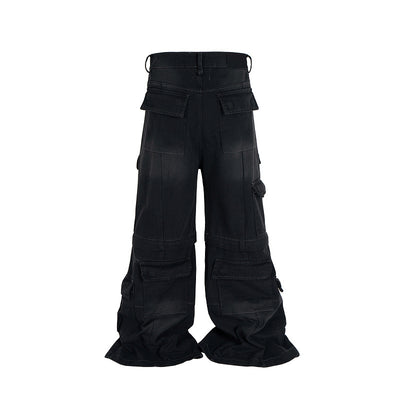 Detachable Worn Looking Washed-out Multi-pocket Detachable Two-way Wear Micro-pull Overalls