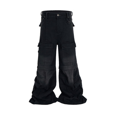 Detachable Worn Looking Washed-out Multi-pocket Detachable Two-way Wear Micro-pull Overalls