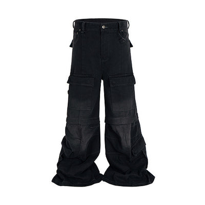 Detachable Worn Looking Washed-out Multi-pocket Detachable Two-way Wear Micro-pull Overalls