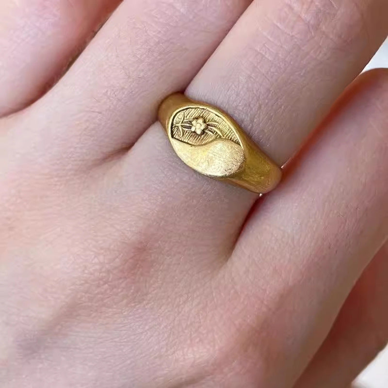 Ethnic Style Fashion All-matching Special-interest Design Simple Yellow Gold Ring