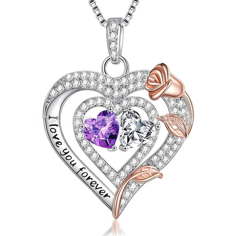 European And American Heart Of Eternity S925 Sterling Silver Double-layer Necklace For Women