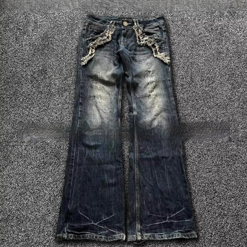 Spring And Autumn Washed Old Embroidered Jeans All-matching Flared Pants