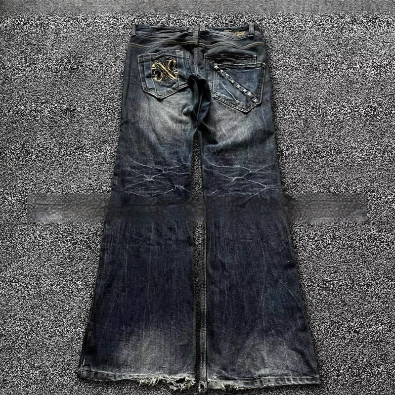 Spring And Autumn Washed Old Embroidered Jeans All-matching Flared Pants