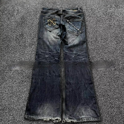Spring And Autumn Washed Old Embroidered Jeans All-matching Flared Pants