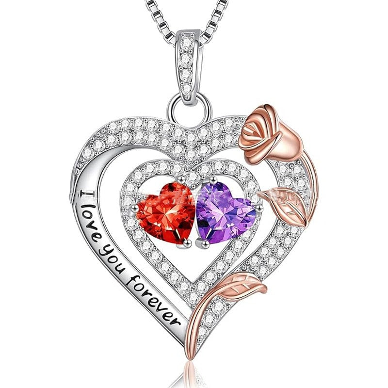 European And American Heart Of Eternity S925 Sterling Silver Double-layer Necklace For Women