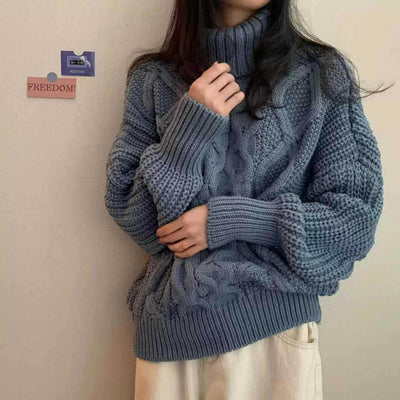 Retro Autumn And Winter Turtleneck Sweater Twisted Short Long-sleeved Sweater Top